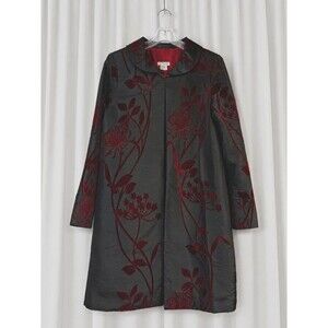 Grace Chuang New York Vintage Black Red Velvet Textured Evening Topper Jacket